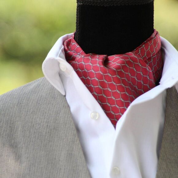 Men's Cravat Ascot 100%silk Gift Box A091 Red Ornament Print - Picture 5 of 11